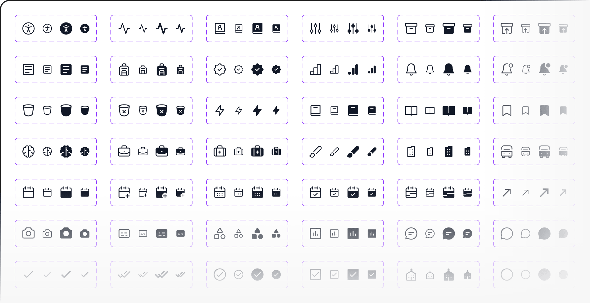 Sampling of the outline and solid icons from the icon set