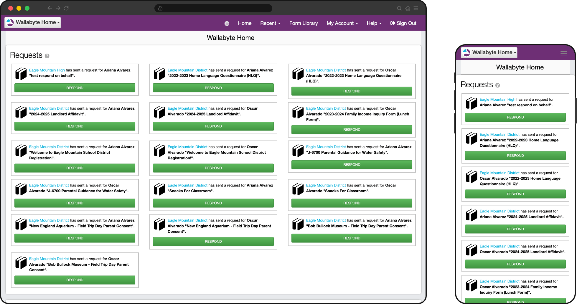 Original app screens for Wallabyte Central on desktop and mobile