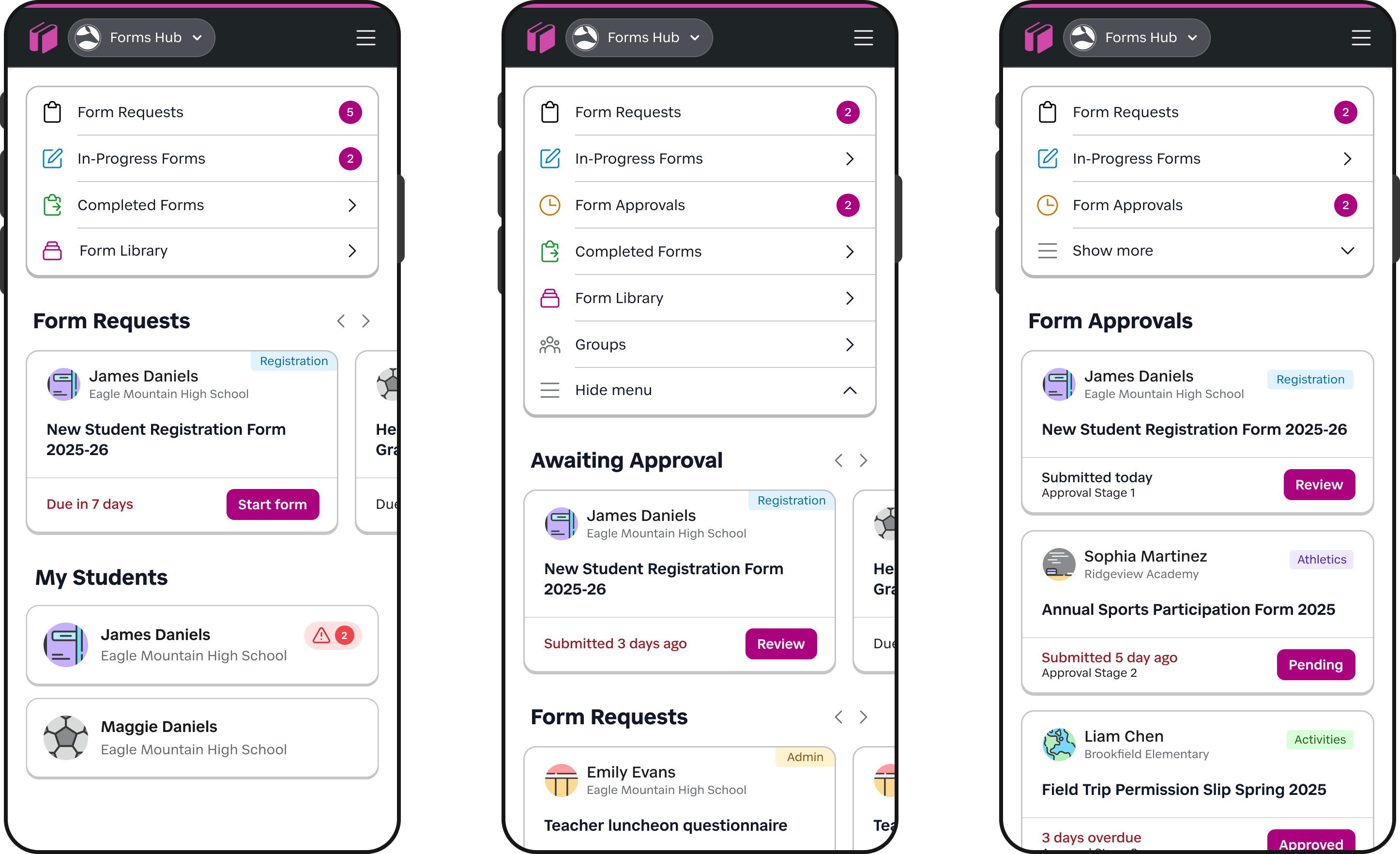 Mobile screens detailing the new alert + navigation widget